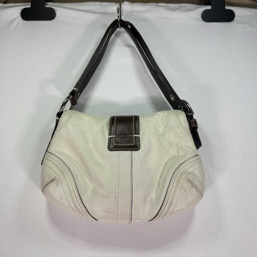 Coach Y2K Soho Off White/Brown Leather Shoulder Handbag Buckle Flap - Picture 4 of 11